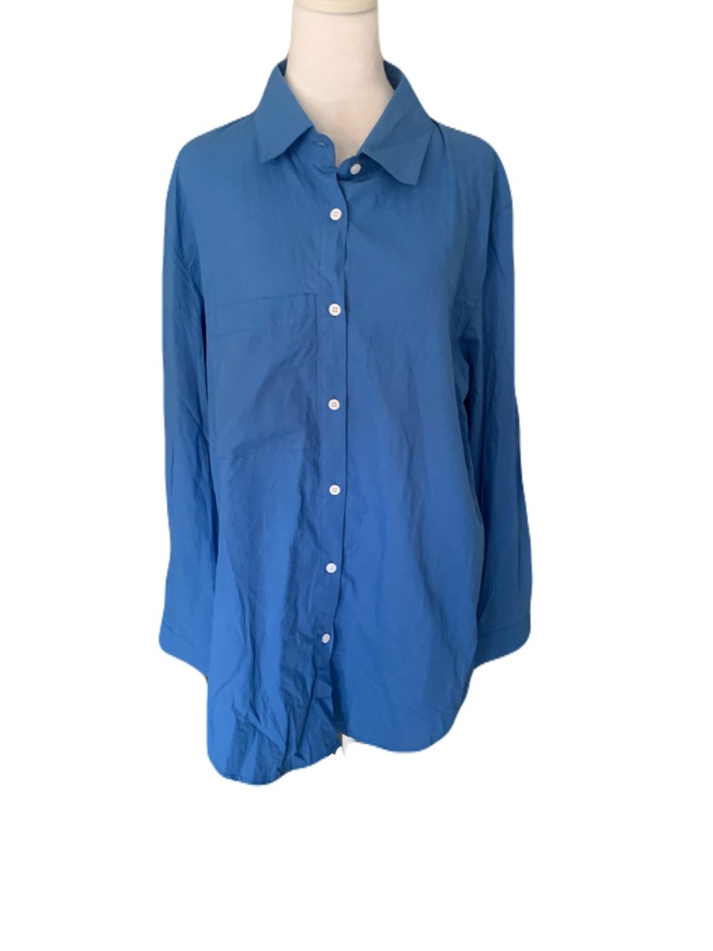 NWT SNDYS Small Casual Oversized Button-Up Shirt Cotton Blend Cornflower Blue
